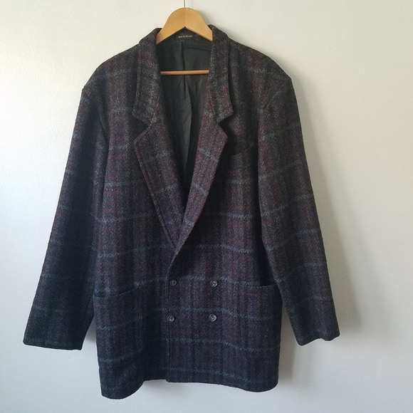 Vintage Other - Vtg Louis Sport Pure Wool Plaid Longsleeve Button Front Oversized Coat Jacket L